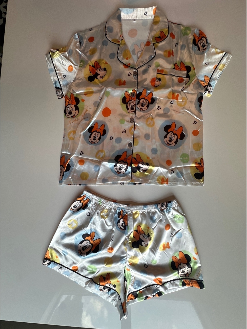 Minnie Mouse Silky Satin Pajamas Set Size Youth Large - New!